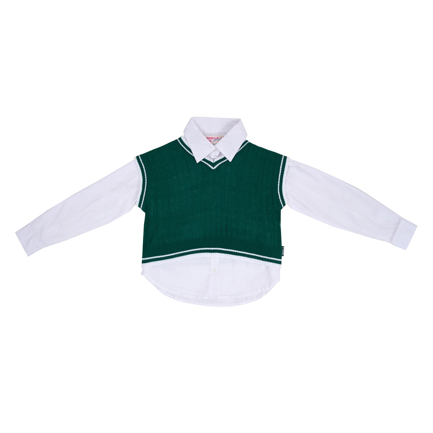 Osella Solid White Shirt With Additional Green Knit Vest