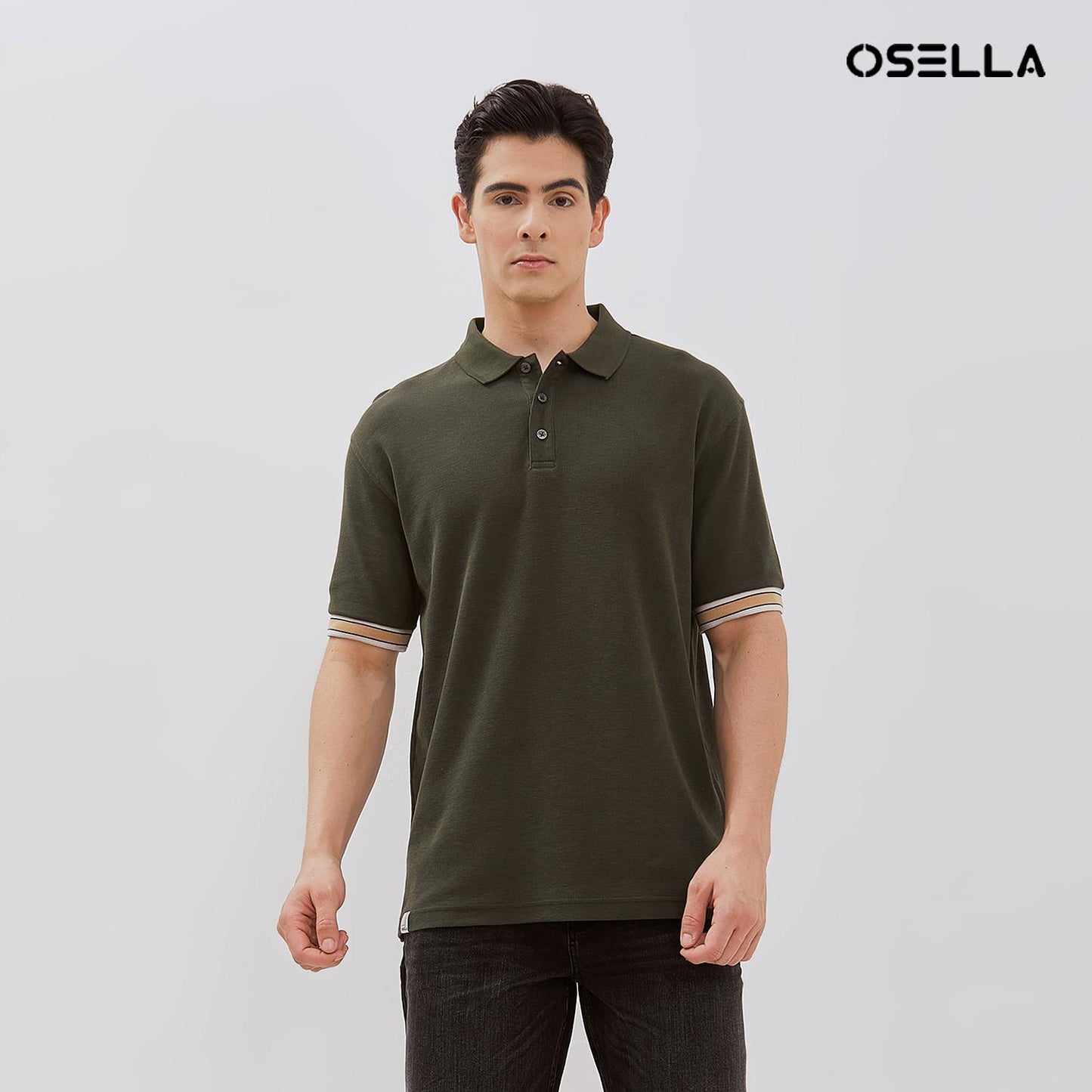 [NEW] Osella Dylan Textured Polo Shirt With Striped Rib 2021501 | Kaos Polo Atasan Lengan Pendek Laki Laki