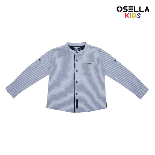 OSELLA STRIPE PATTERN SHANGHAI COLLAR LONG SLEEVE SHIRT IN LIGHT INDIGO AND WHITE  22375204 | Atasan Kemeja Lengan Panjang  Anak Laki Laki