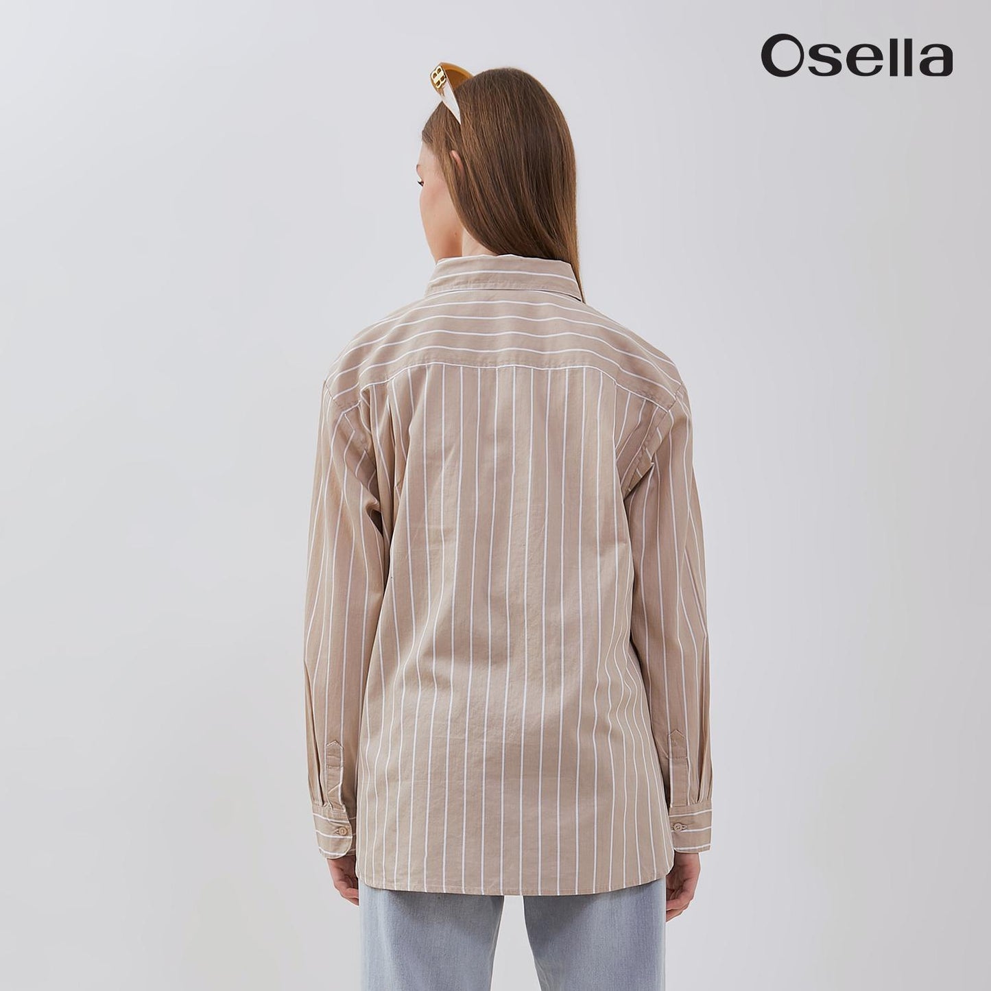Osella Lucy Reguler Fit Stripe Shirt 21375013 | Atasan Wanita Garis Lengan Panjang