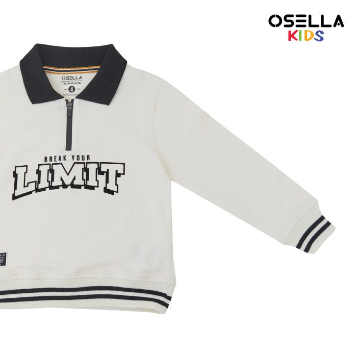 [NEW] OSELLA COLLARED SWEATSHIRT WITH STRIPE RIB IN CREAM 2212500388 | Sweater Anak Laki-Laki