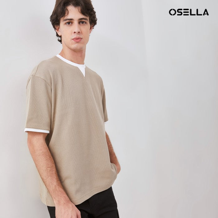 [NEW] OSELLA TEXTURED RELAXED FIT T-SHIRT WITH CONTRAST COLLAR 20715004