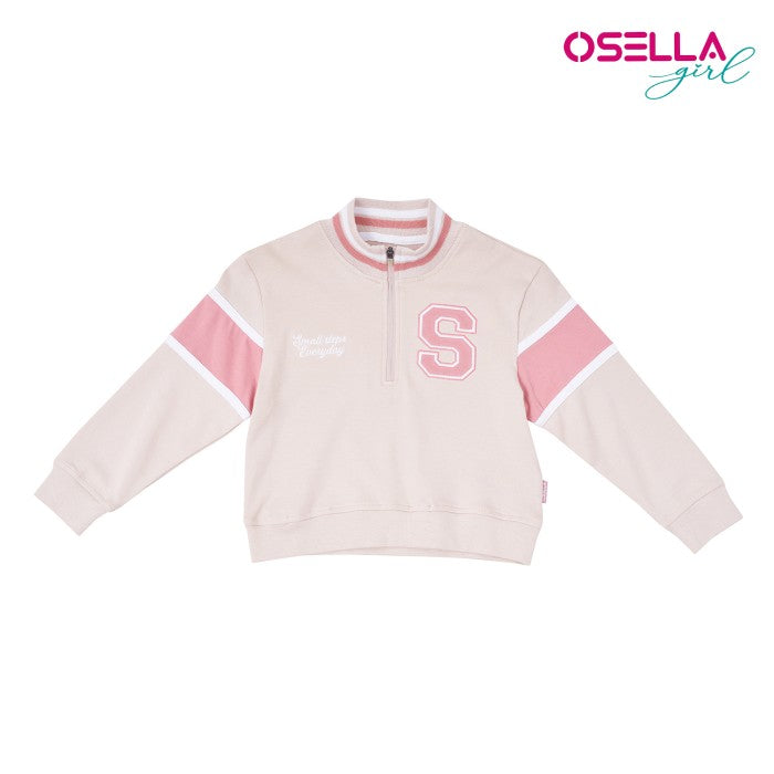 [NEW] Osella Half Zipper Sweater In Beige And Pink Combination On The Arms 2312400689 | Sweater Anak Perempuan