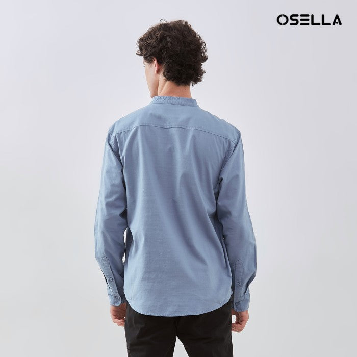 [NEW] OSELLA LINEN LOOK SLUB LONG SLEEVE SHANGHAI COLLAR SHIRT