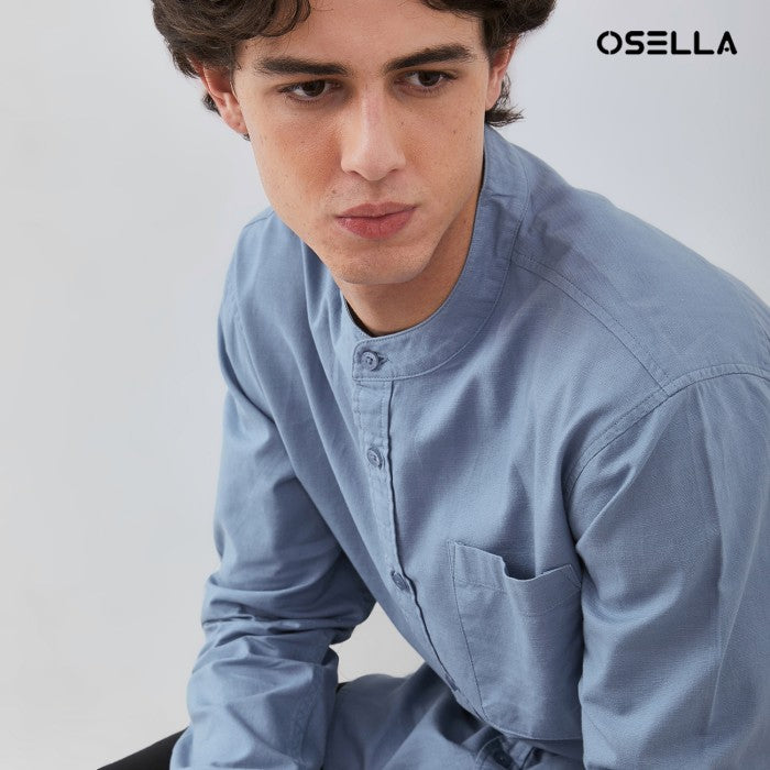 [NEW] OSELLA LINEN LOOK SLUB LONG SLEEVE SHANGHAI COLLAR SHIRT