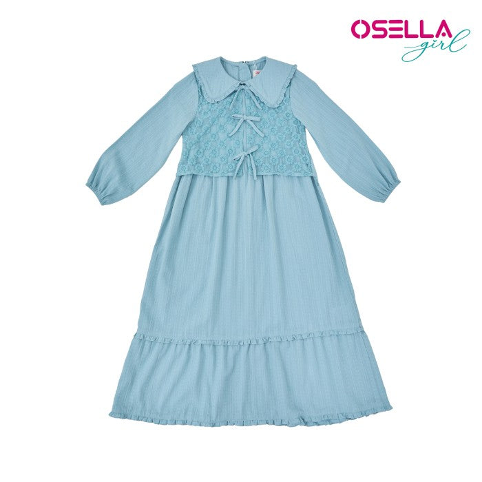 OSELLA DOBBY MAXI DRESS WITH RIBBON TULLE VEST IN BLUE 2357500869