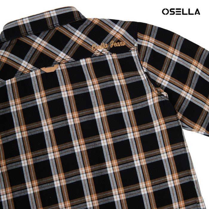 Osella Kids Boy Earth Checkerd Regular Long Sleeve Shirt In Black Brown