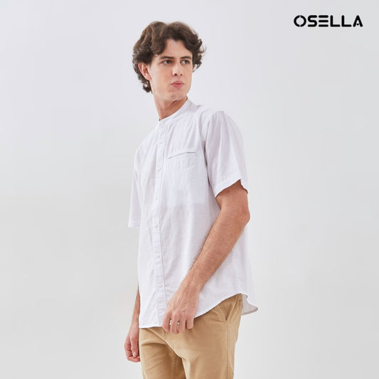 [NEW] OSELLA STRIPED DOBBY SHANGHAI COLLARED SHORT SLEEVE SHIRT 2032520301