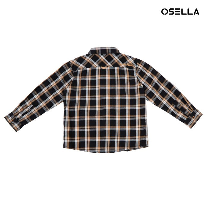 Osella Kids Boy Earth Checkerd Regular Long Sleeve Shirt In Black Brown