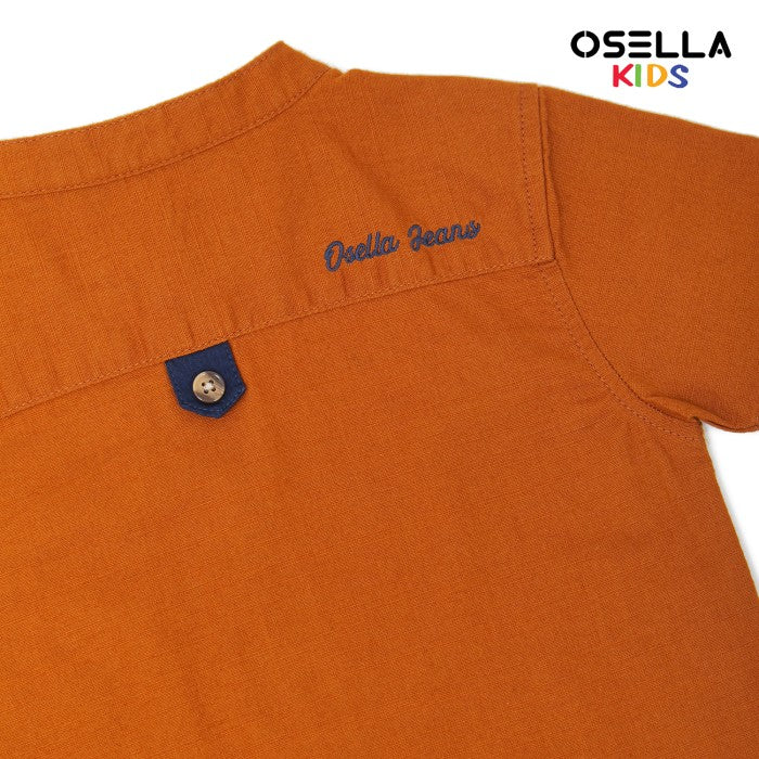 [NEW] OSELLA ALFAREZ EMBROIDERY SHORT SLEEVE SHIRT WITH STAND COLLAR IN BROWN 2232520655