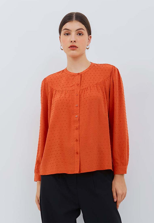 Osella Lunar Long Sleeve Shanghai Collar Blouse in Orange