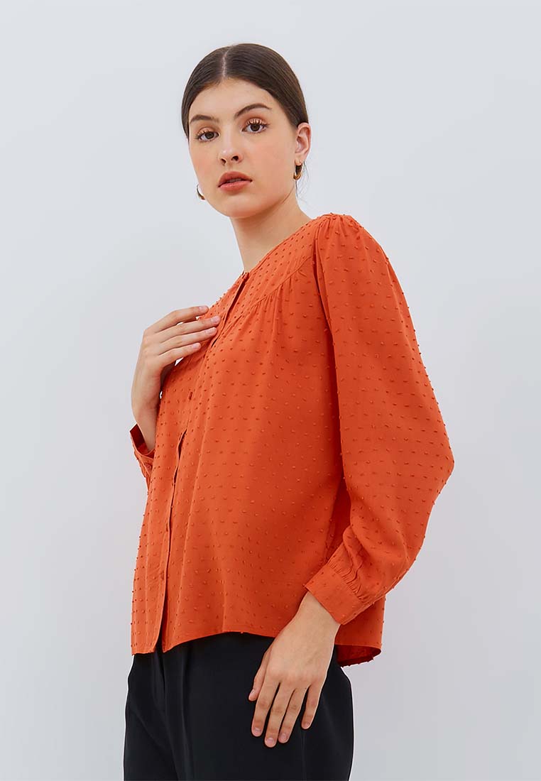Osella Lunar Long Sleeve Shanghai Collar Blouse in Orange