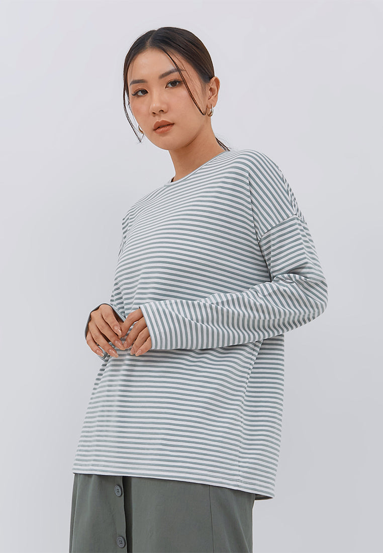 Osella Stripe Long Sleeve T-Shirt In Mint Green And White