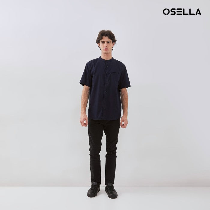 [NEW] OSELLA SOLID REGULAR FIT SHANGHAI COLLARED SHIRT IN NAVY 2032520542