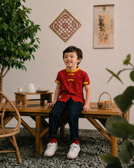 Osella Kids Casual Changpao Shanghai Collared Shirt With Pattern Print