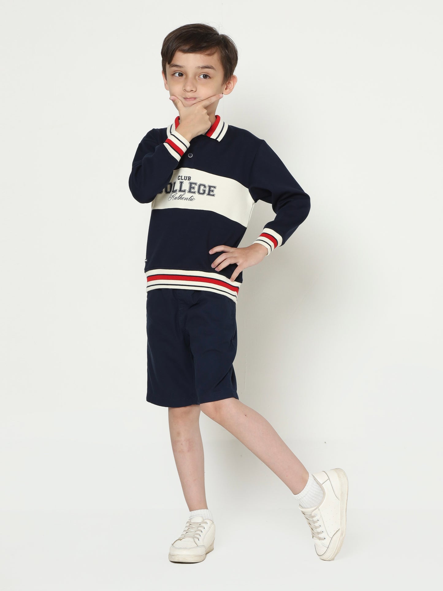 Osella Kids Clark Stripe Collar Sweatshirt In Navy