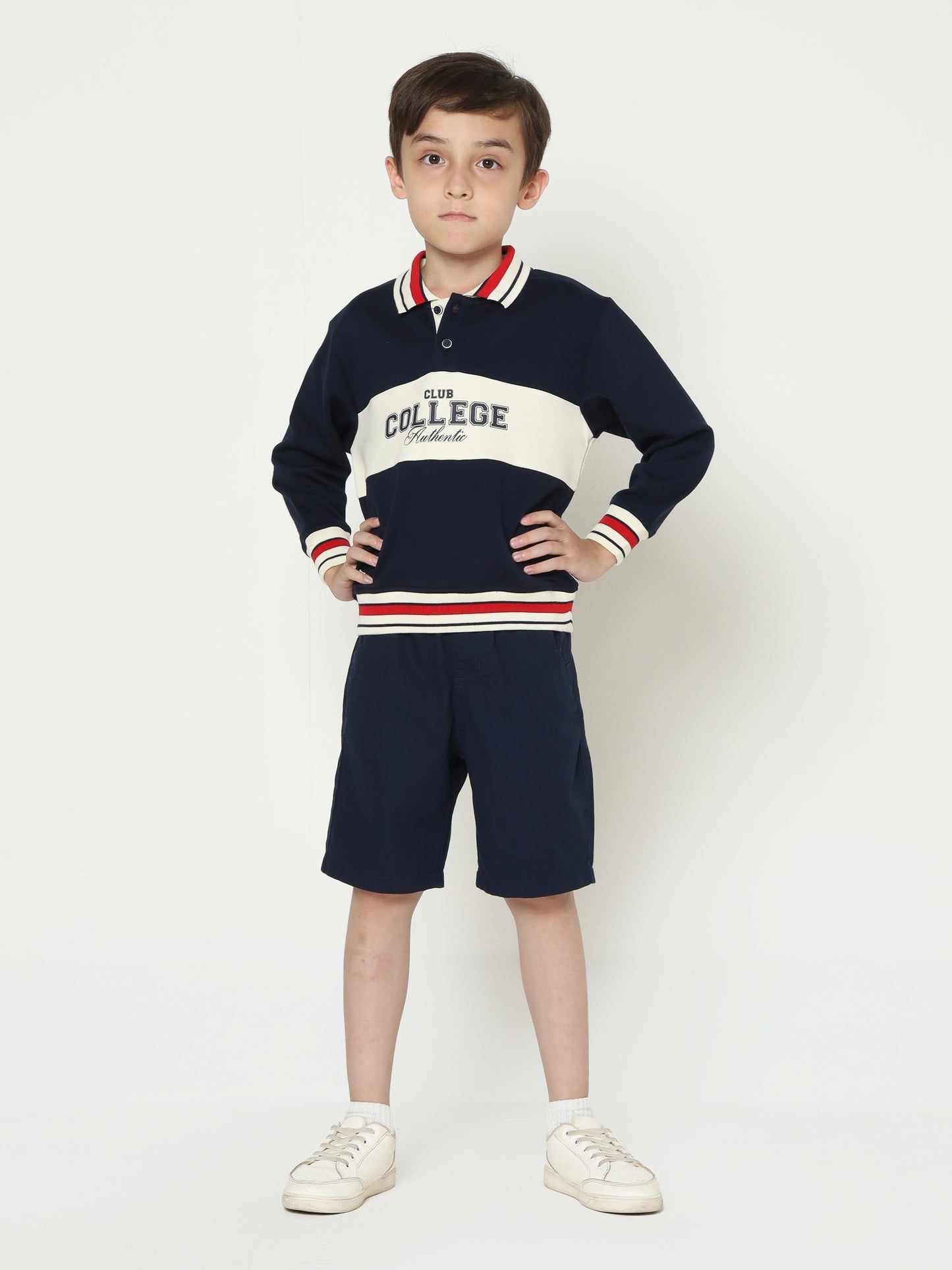 Osella Kids Clark Stripe Collar Sweatshirt In Navy