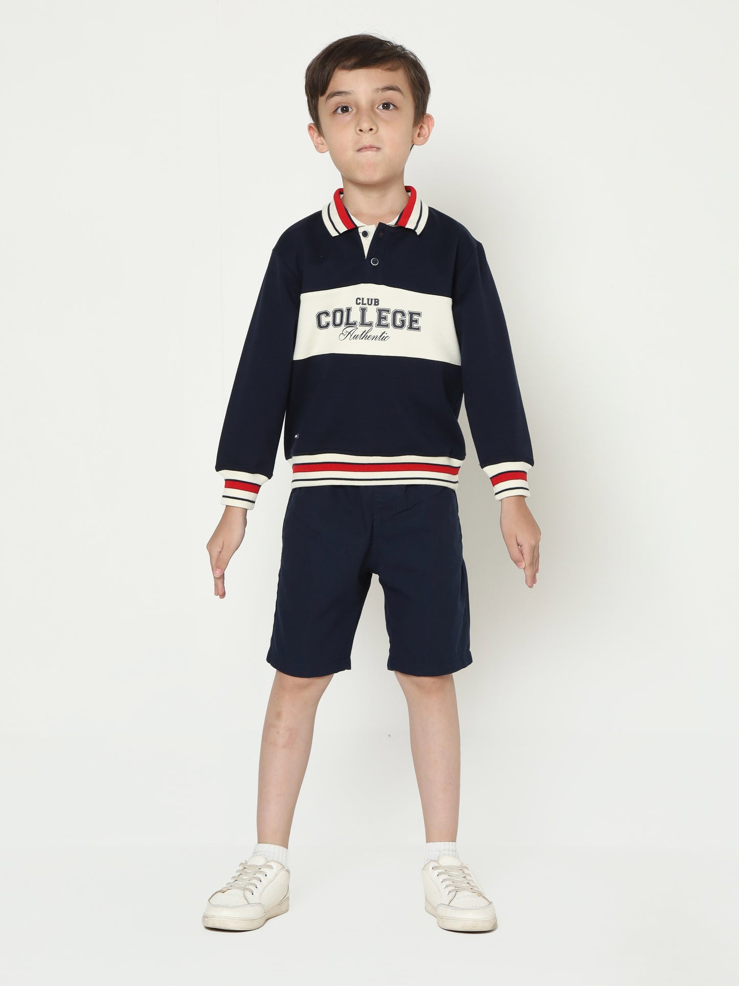 Osella Kids Clark Stripe Collar Sweatshirt In Navy