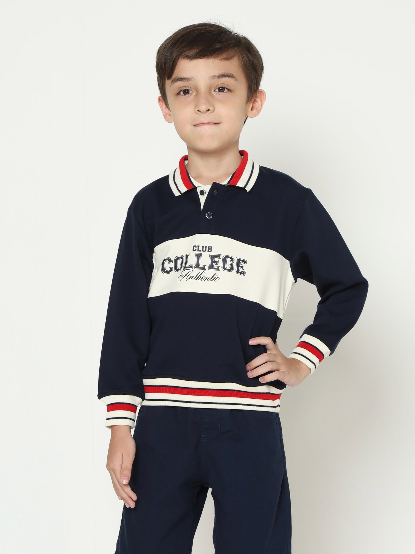 Osella Kids Clark Stripe Collar Sweatshirt In Navy