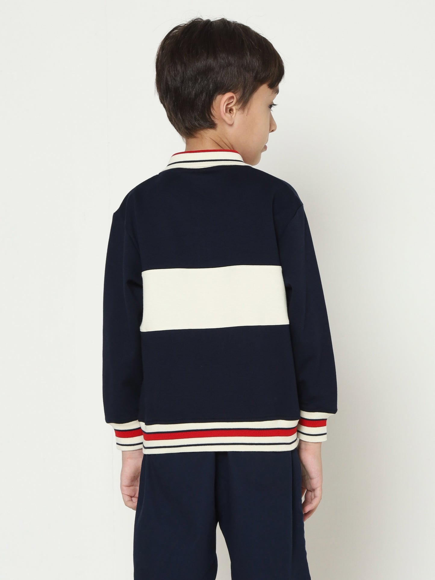 Osella Kids Clark Stripe Collar Sweatshirt In Navy