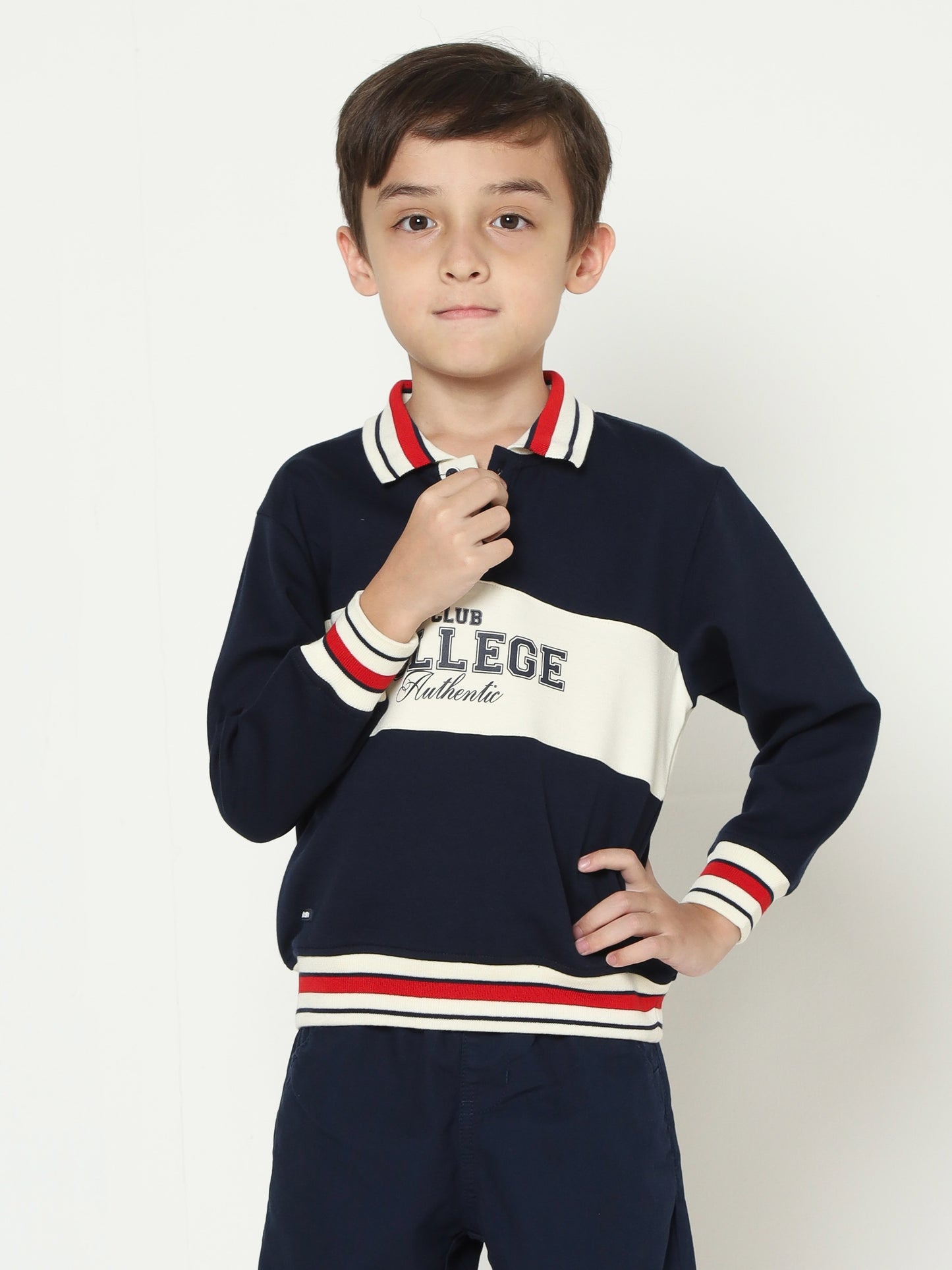 Osella Kids Clark Stripe Collar Sweatshirt In Navy