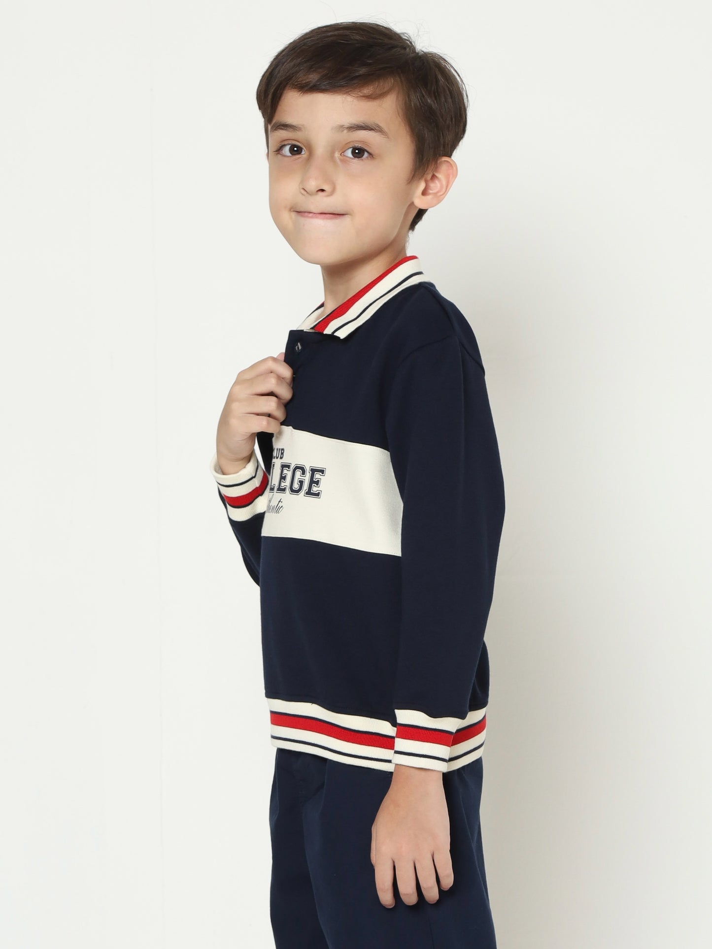 Osella Kids Clark Stripe Collar Sweatshirt In Navy