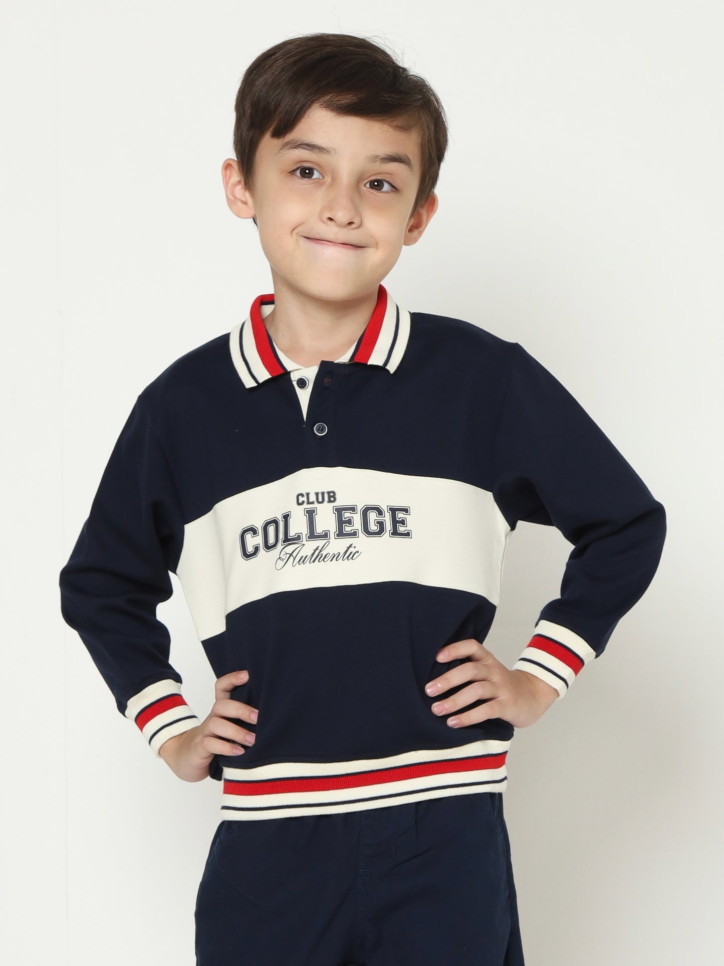Osella Kids Clark Stripe Collar Sweatshirt In Navy