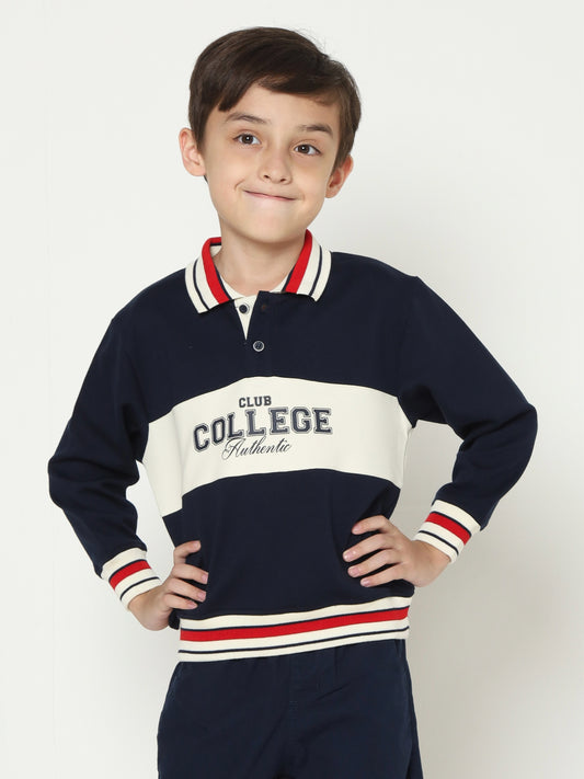 Osella Kids Clark Stripe Collar Sweatshirt In Navy