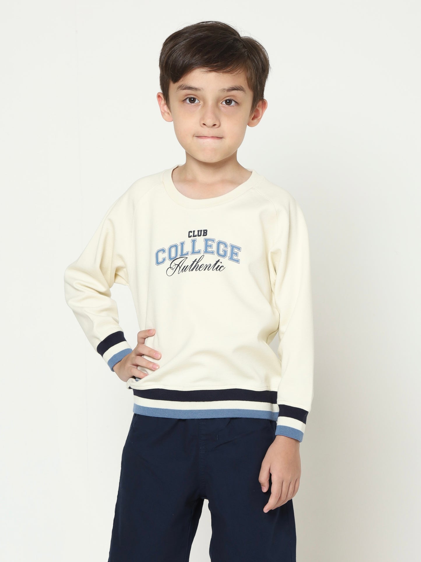 Osella Oliver Sweatshirt Stripe Rib In Ivory