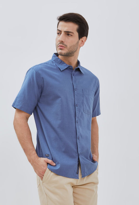 Osella Solid Short Sleeve Collared Shirt With Fancy Slub Fabric 2032500161