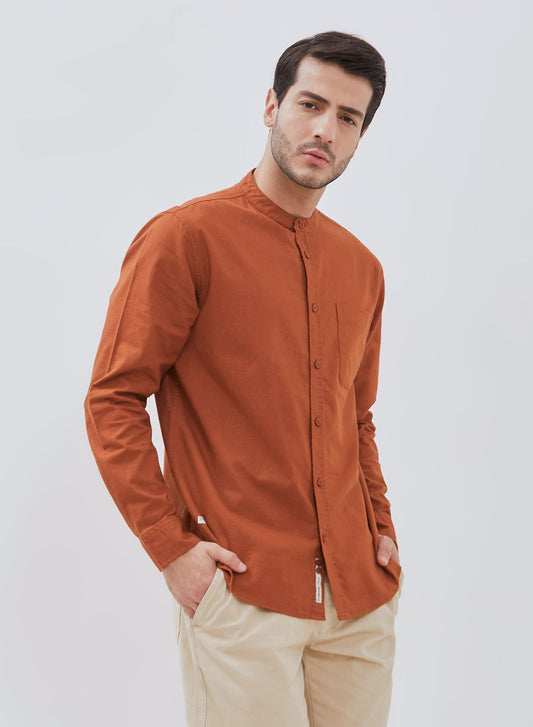 Osella Solid Cotton Slub Shanghai Collared Long Sleeve Shirt
