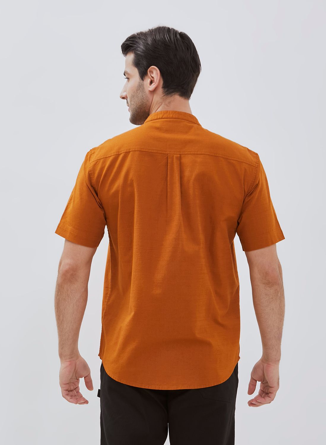 Osella Solid Cotton Slub Shanghai Collared Short Sleeve Shirt