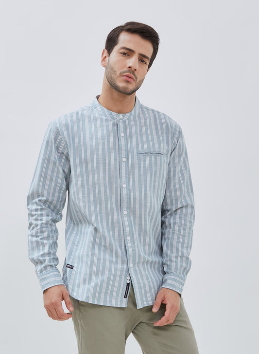 Osella Long Shanghai Collared Sleeve Striped Pattern Shirt In Aqua Green And Broken White
