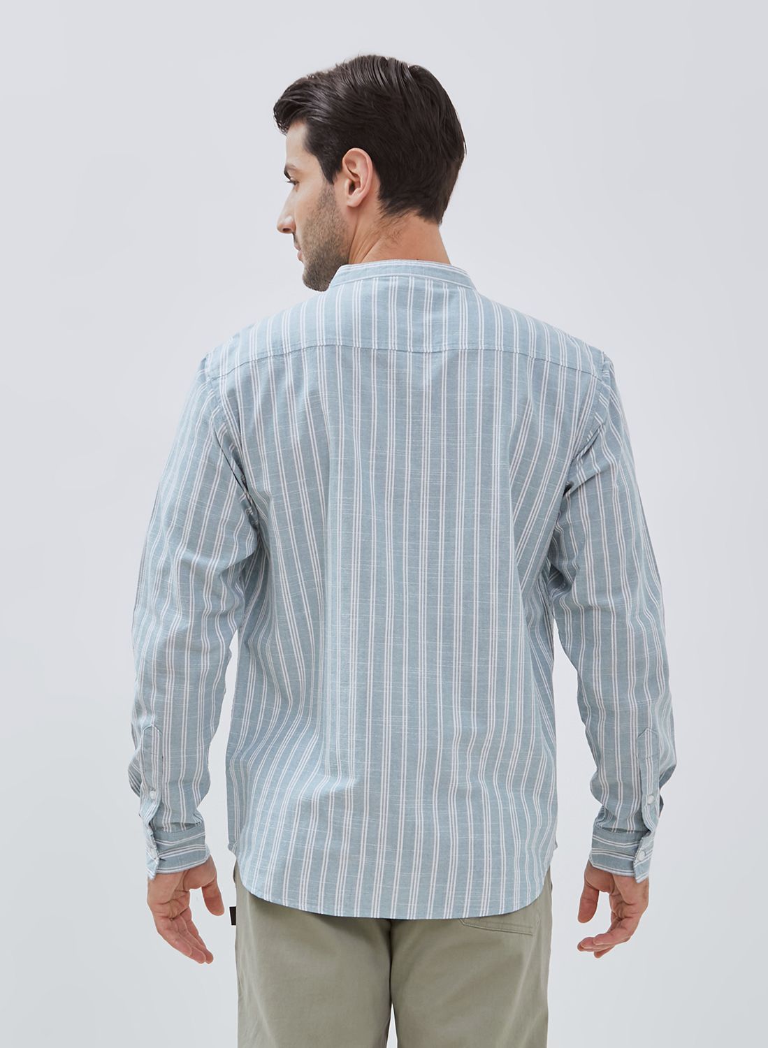 Osella Long Shanghai Collared Sleeve Striped Pattern Shirt In Aqua Green And Broken White