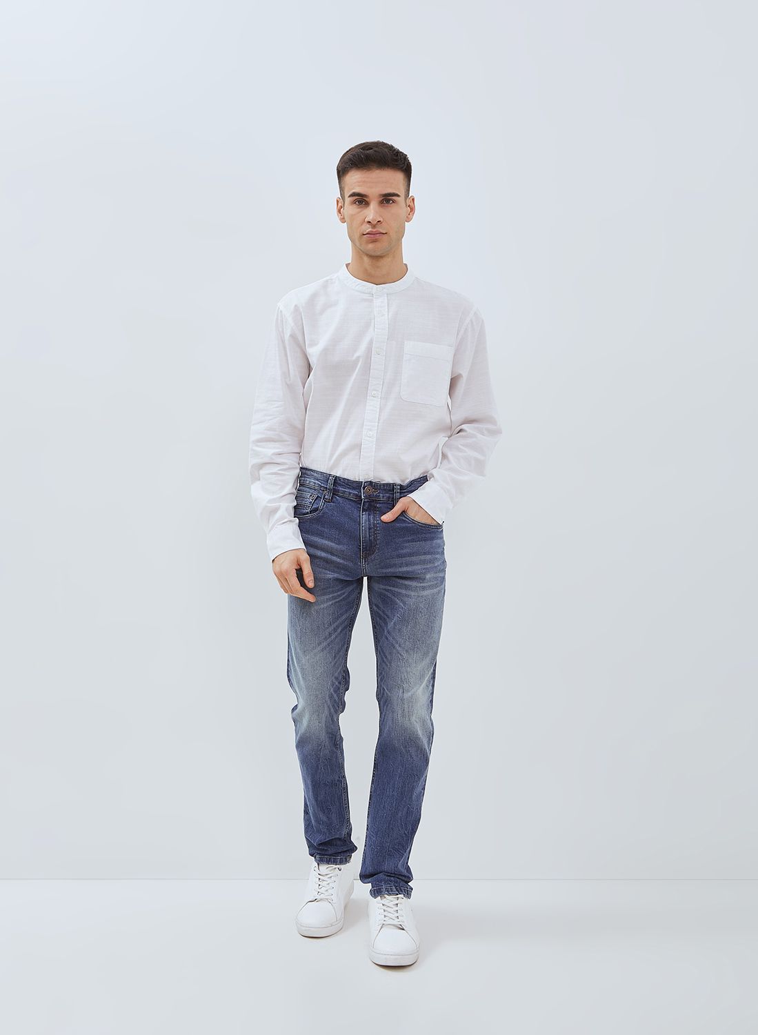 Osella Leo Slim Fit Denim Jeans In Medium Blue Wash