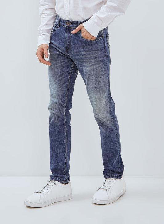 Osella Leo Slim Fit Denim Jeans In Medium Blue Wash