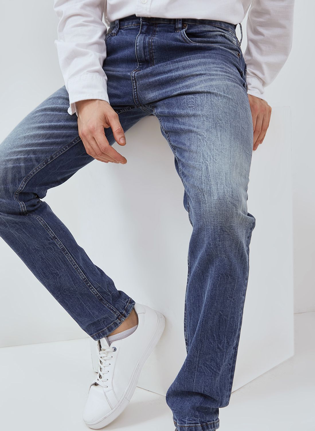 Osella Leo Slim Fit Denim Jeans In Medium Blue Wash