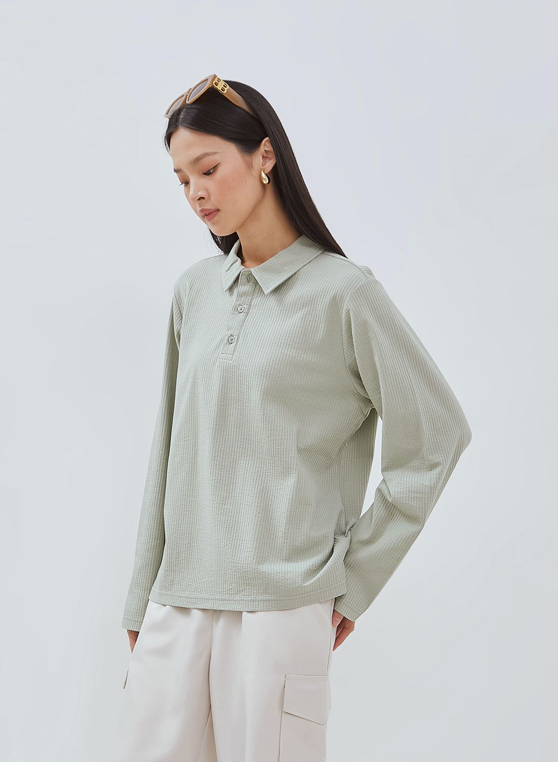 Osella Nova Fancy Knit Fabric Long Sleeve T-shirt Polo