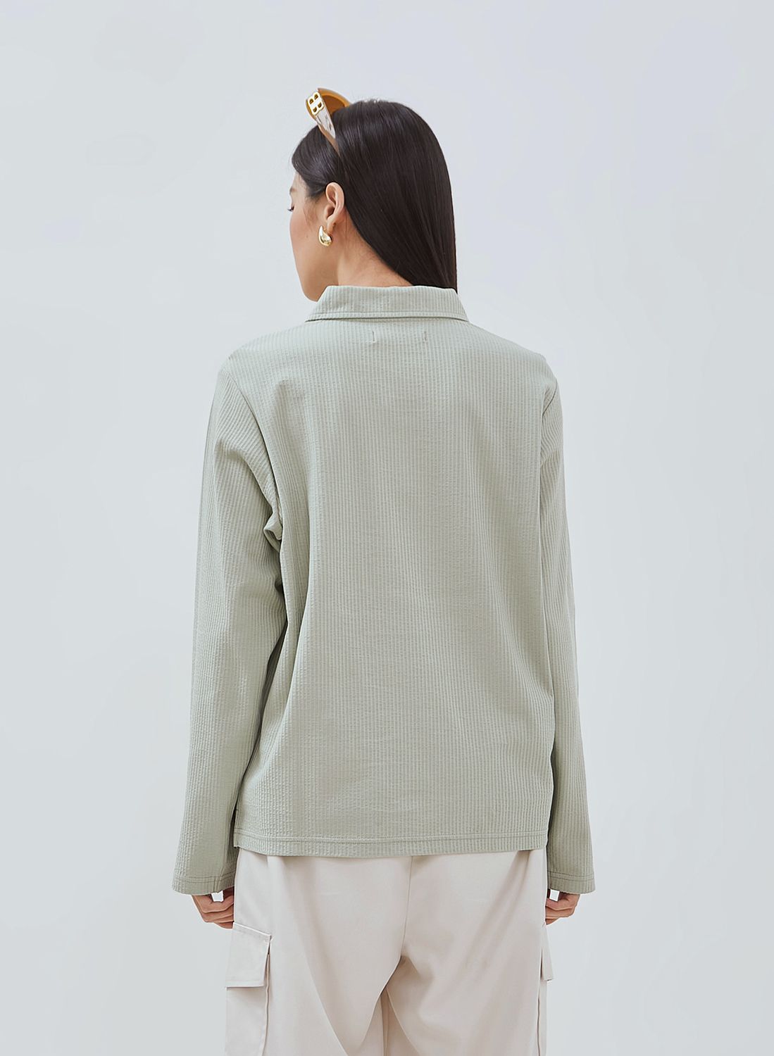 Osella Nova Fancy Knit Fabric Long Sleeve T-shirt Polo