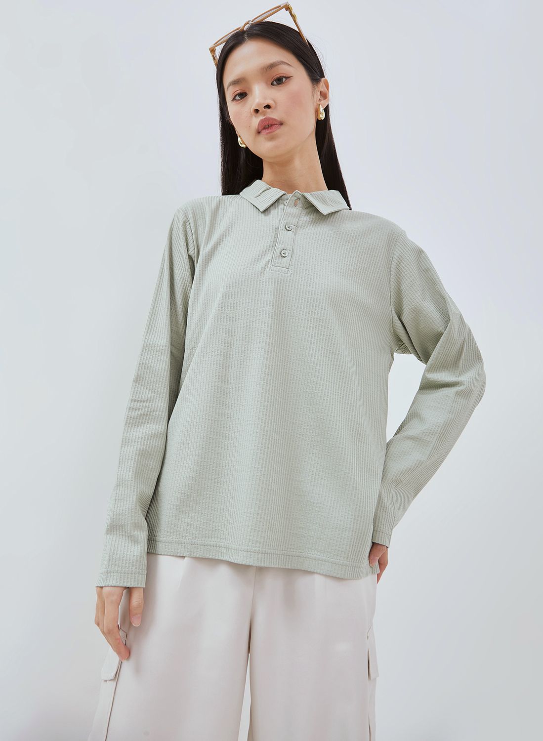 Osella Nova Fancy Knit Fabric Long Sleeve T-shirt Polo