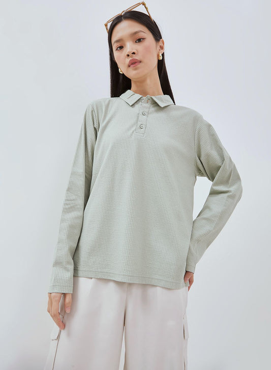 Osella Nova Fancy Knit Fabric Long Sleeve T-shirt Polo