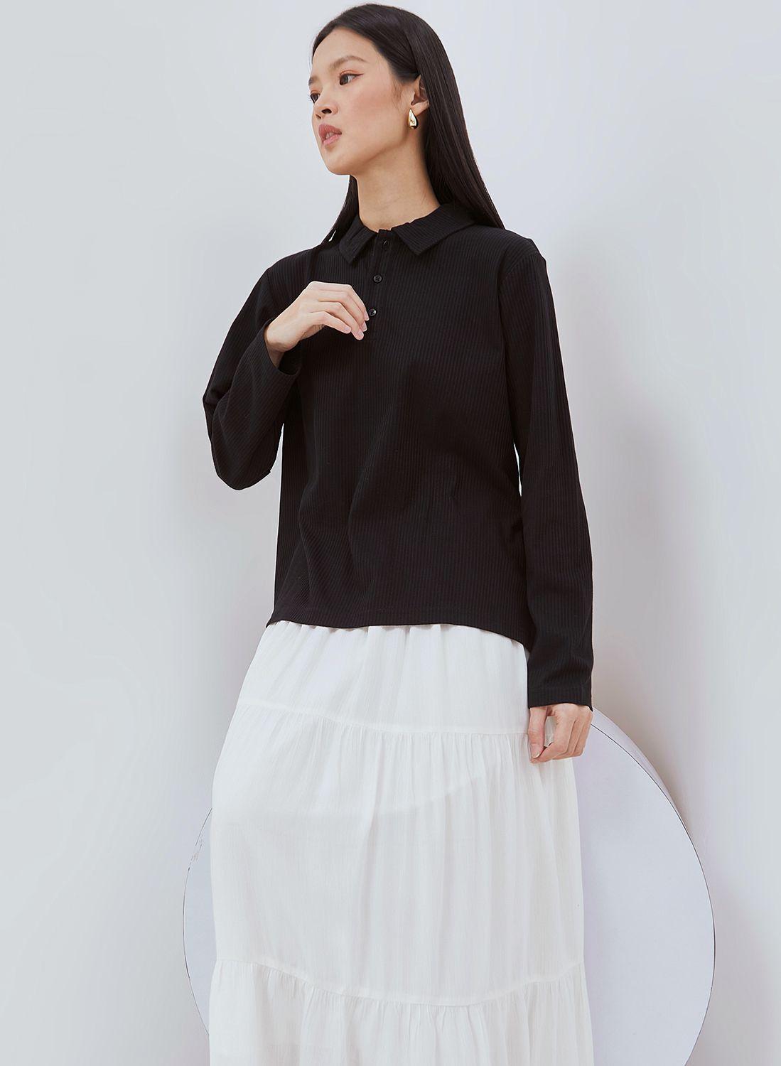 Osella Nova Fancy Knit Fabric Long Sleeve T-shirt Polo