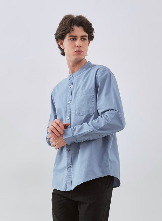 Osella Linen Look Slub Long Sleeve Shanghai Collar Shirt