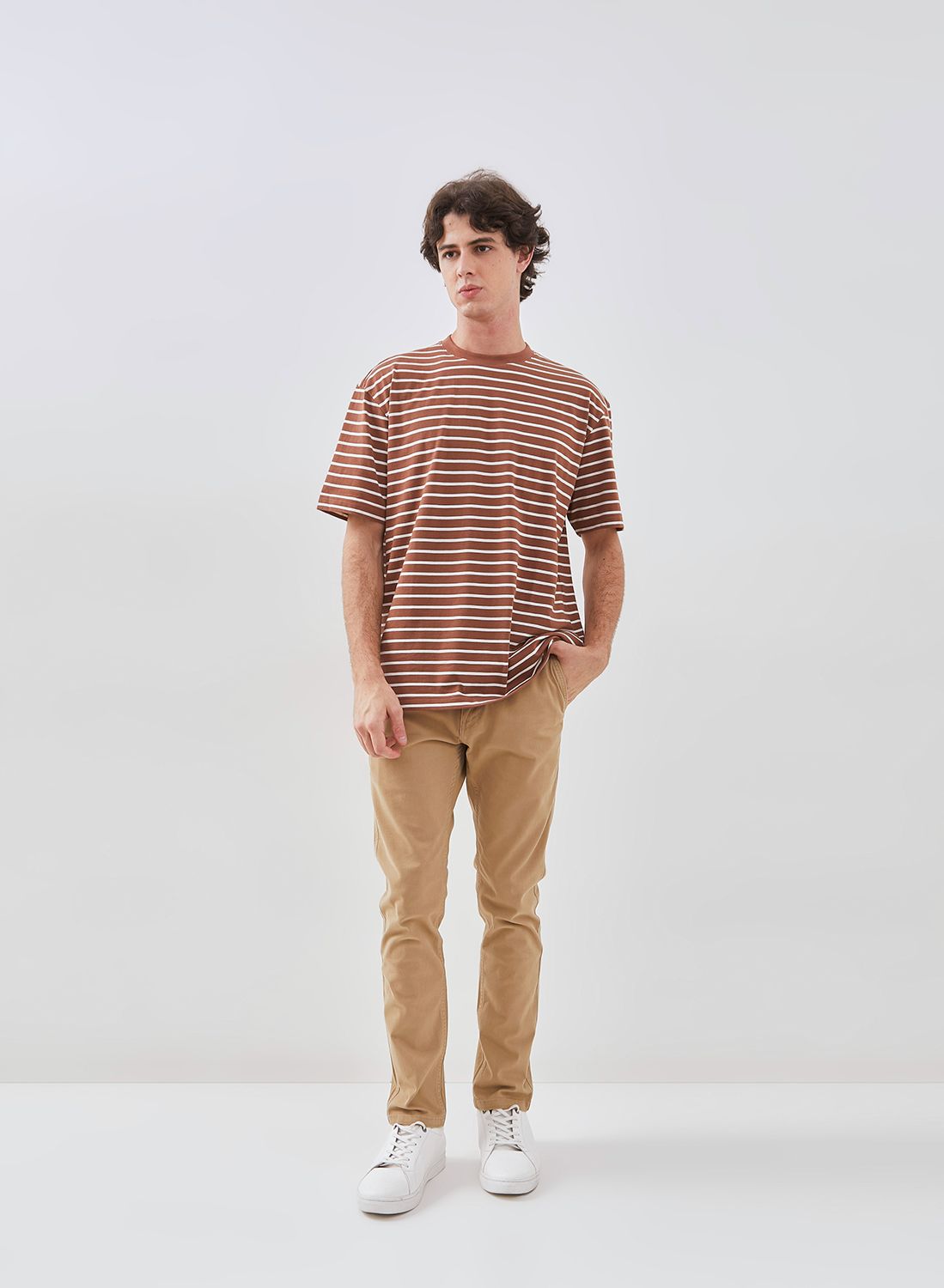 Osella Terracotta And White Striped Pattern Relaxed Fit T-Shirt