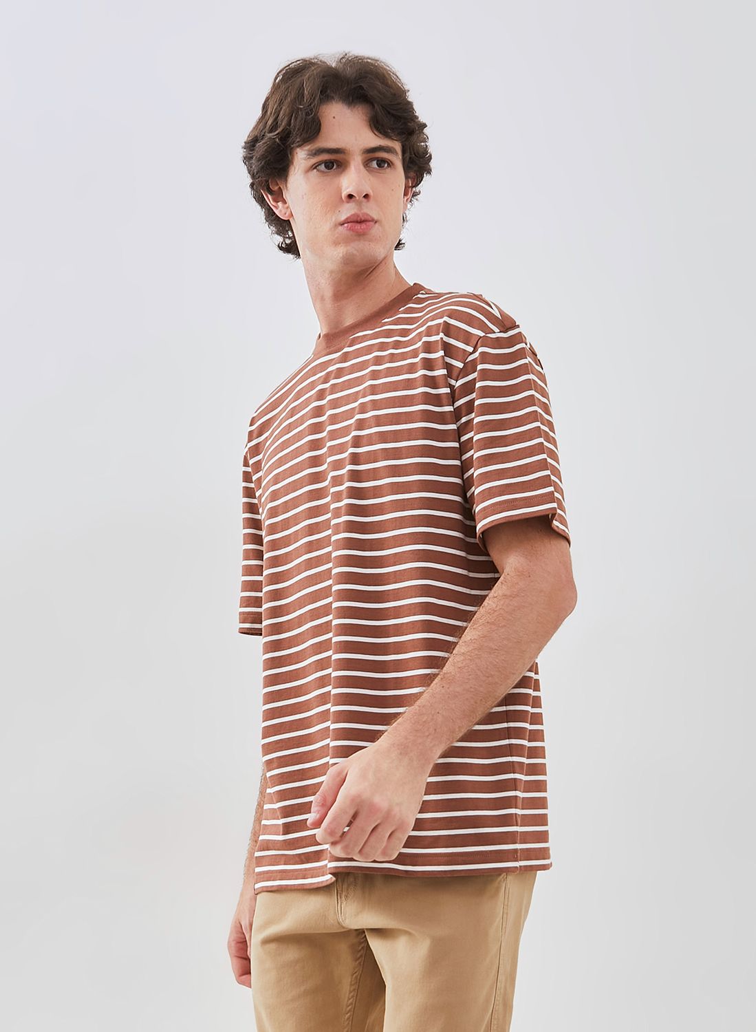 Osella Terracotta And White Striped Pattern Relaxed Fit T-Shirt