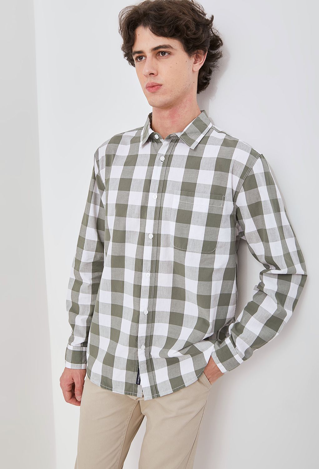 Osella Long Sleeve Checkered Shirt In Lafayette Green And White 2037501119