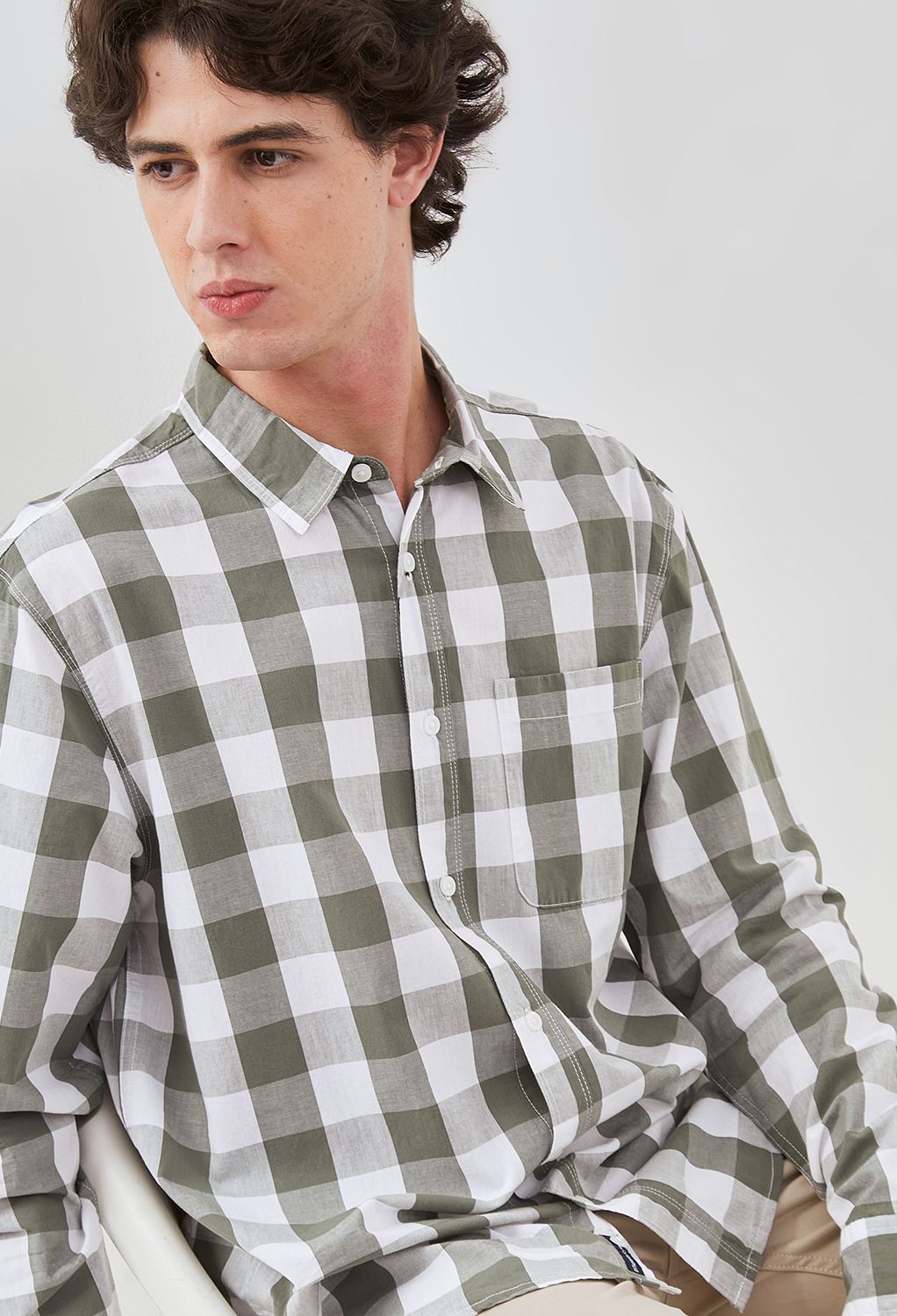 Osella Long Sleeve Checkered Shirt In Lafayette Green And White 2037501119