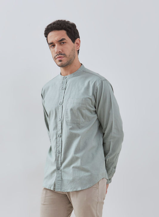 Osella Solid Linen Look Shanghai Collared Long Sleeve Shirt