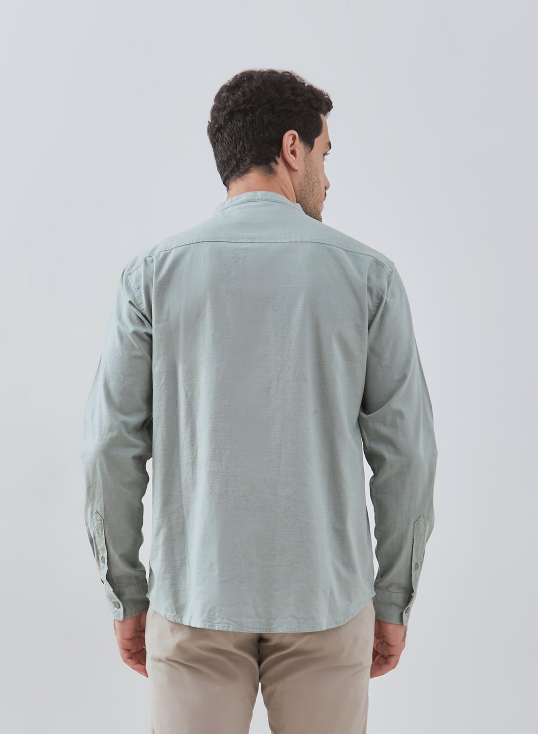 Osella Solid Linen Look Shanghai Collared Long Sleeve Shirt