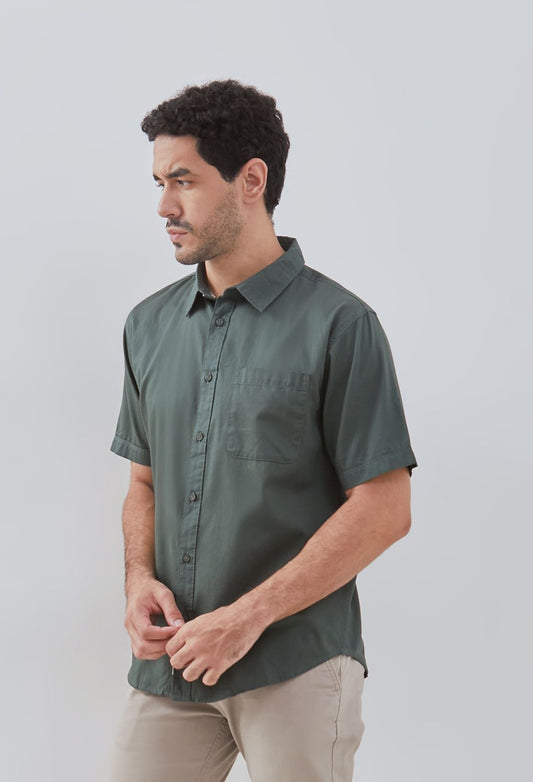 Osella Solid Cotton Pique Collared Short Sleeve Shirt 2032500373